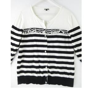 Talbots Black & White Stripe Button Up Cardigan